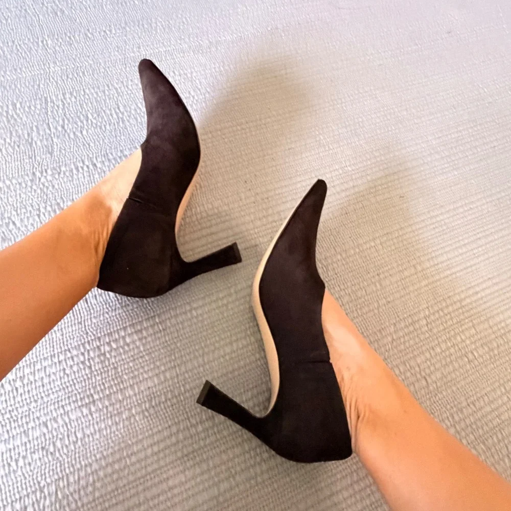 New Bruno Magli Athena Dark Brown Suede Pointed Toe Pumps Heels Italy Made Sz 8 - Picture 5 of 10